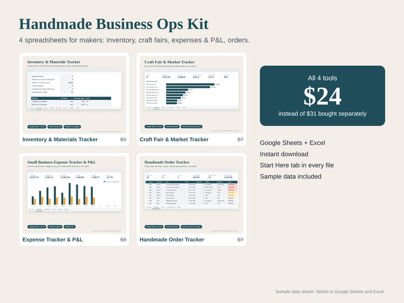 Handmade Business Ops Kit spreadsheet preview